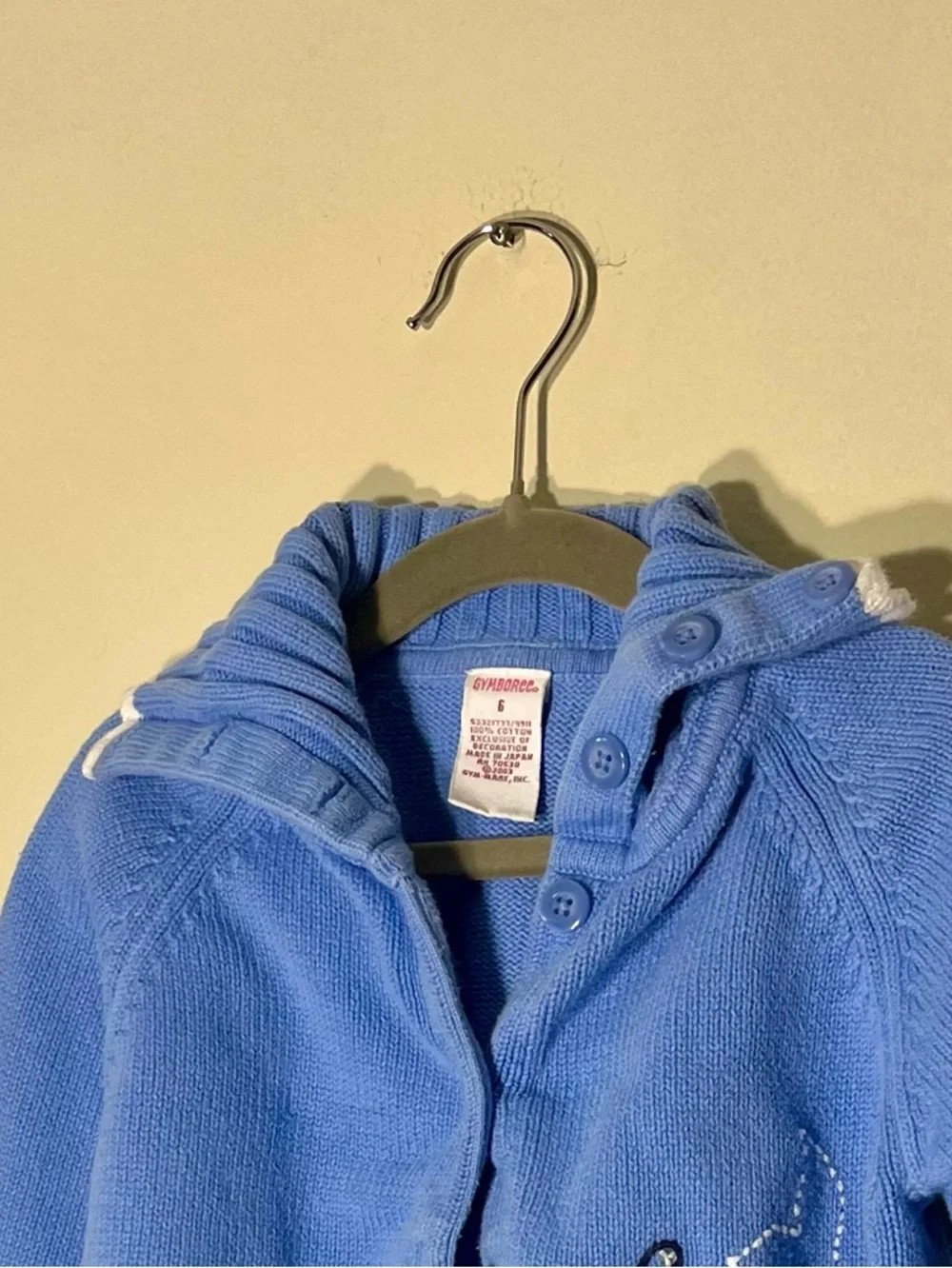 VTG Gymboree Blue Knit Collared Button Sweater White Whale Embroidery Size 6